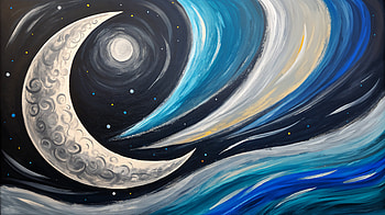 Crescent Moon Serenity - Ultra, crescent moon, moon, Night Sky, cloud, painting HD wallpaper
