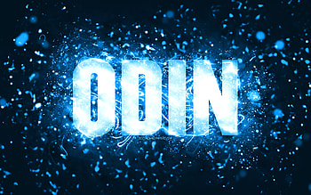 Happy Birtay Odin, , blue neon lights, Odin name, creative, Odin Happy Birtay, Odin Birtay, popular american male names, with Odin name, Odin HD wallpaper