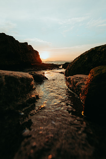 Nature, Water, Sunset, Sea, Rocks HD phone wallpaper