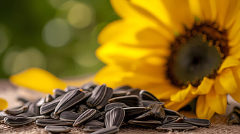 Sunflower seeds with sunflower, seed, sunflower, still life, macro HD wallpaper
