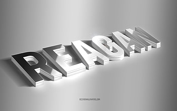 Reagan, silver 3d art, gray background, with names, Reagan name, Reagan greeting card, 3d art, with Reagan name HD wallpaper