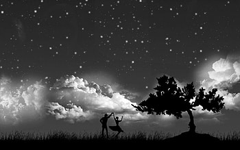 Dance in the open air, white, black, dance, bw, stars, wp, dancers, sky, silhouette HD wallpaper