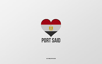I Love Port Said, Egyptian cities, Day of Port Said, gray background, Port Said, Egypt, Egyptian flag heart, favorite cities, Love Port Said HD wallpaper