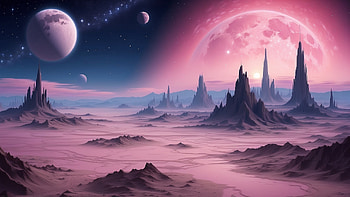 Pink Moon, Alien Planet, landscape, moon, sky, space HD wallpaper