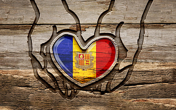 I love Andorra, , wooden carving hands, Day of Andorra, Flag of Andorra, creative, Andorra flag, Andorran flag, Andorra flag in hand, Take care Andorra, wood carving, Europe, Andorra HD wallpaper