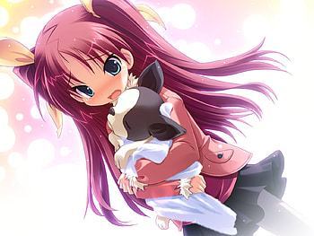 Dog days...., dog, cute, girl, little, pink, anime, kid, hair, long HD wallpaper