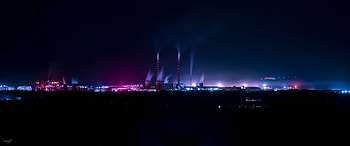 Factory, city, night, silhouette HD wallpaper