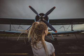 Women Hands In Hair Standing In Front Of Plane , women, girls, model HD wallpaper