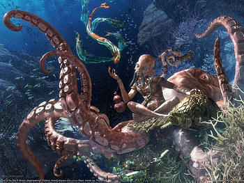 Undersea Immortal, wise man, octopus, art, ocean HD wallpaper