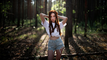 Lilly Model Redhead In Woods , redhead, girls, model HD wallpaper