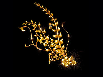 BLACK AND GOLD, BLACK, ORNAMENTAL, ABSTRACT, 3D AND CG, GOLD, FLORAL ART HD wallpaper