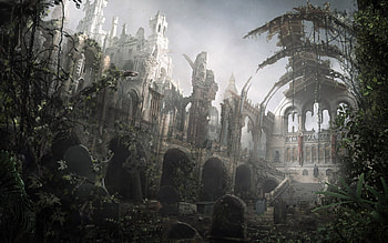 graveyard, old, white, derilict, church HD wallpaper
