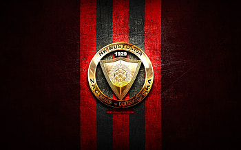 Kustosija FC, golden logo, HNL, red metal background, football, croatian football club, NK Kustosija logo, soccer, NK Kustosija HD wallpaper