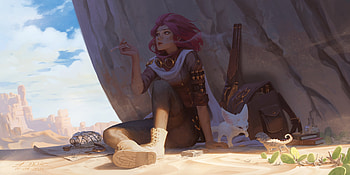 Red desert, desert, dao ke trong, girl, daoletrong, dao letrong, art, chameleon, vulpe, fox, fennec, fantasy, red HD wallpaper