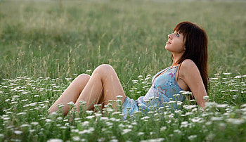 In Her Own World of Dreams...., white, dreaming, flowers, girl, lovely, hair HD wallpaper