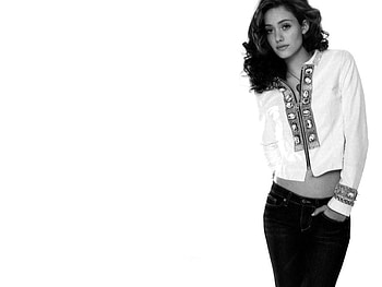 Emmy Rossum, fashion, black and white, young, cute, actress, female HD wallpaper