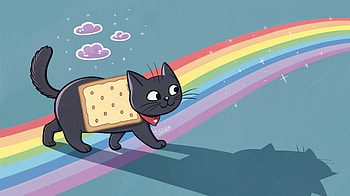 Nyan Cat with Black Cat and Rainbow Trail, nyan cat, cat, rainbow, cartoon HD wallpaper
