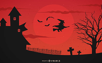 Red Moon, halloween, moon, fantasy, red, vexels, luna, vector, witch, silhouette HD wallpaper