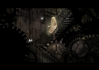 My Adventure, steps, gears, girl, bird HD wallpaper