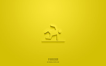 parkour 3d icon, yellow background, 3d symbols, parkour, sport icons, 3d icons, parkour sign, sport 3d icons HD wallpaper