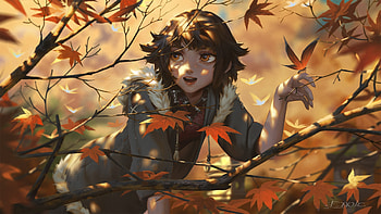 Butterfly, yellow, autumn, girl, orange, tree, daoletrong, dao le trong, fantasy, toamna HD wallpaper