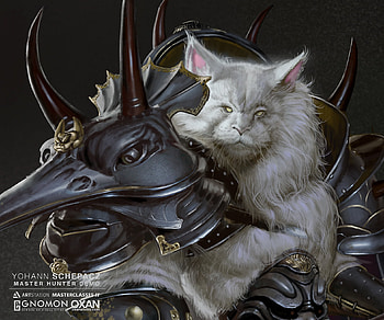 Master hunter, black, white, pisici, art, fantasy, hunter, master, cat, yohann schepacz HD wallpaper
