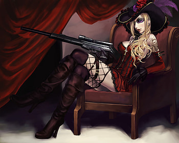 sexy sniper, black, cute, nice, abstract, cg, gothic, arts, hitman, beautiful, illustration, dark, anime, fantasy, pretty, cool, lovely, assassin HD wallpaper