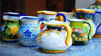 Pottery., table, six, colourful, pottery HD wallpaper
