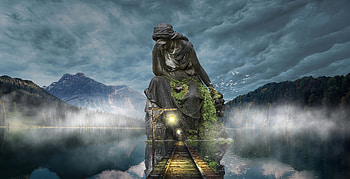 Sky, Art, Mountains, Twilight, Dusk, Bridge, Sculpture, hop HD wallpaper