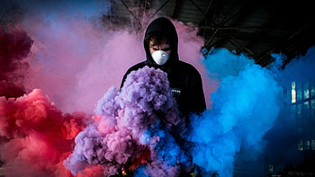 Colorful smoke, man in mask HD wallpaper
