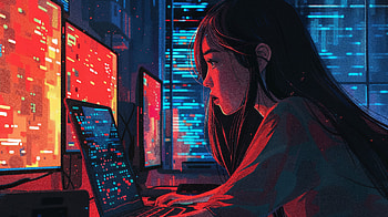 Cyber Woman at Computer -, computer monitor, woman, Digital Art, coding, technology HD wallpaper
