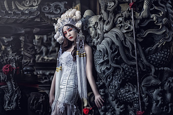 Beauty, white, black, model, asian, girl, oriental, woman, red, bride HD wallpaper