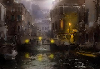 Dawn Breaking in Venice, mist, buildings, lamps, boats, canals, bridge HD wallpaper