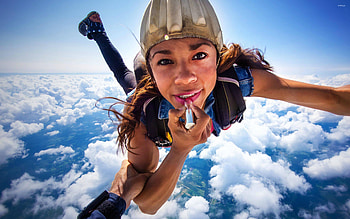 Daring skydiver, Lipstick-clad, Vibrant , Fearless adventure HD wallpaper