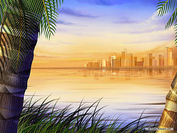 Digital scenary, sea, digital, art, sunrise HD wallpaper