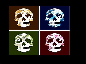 4 Skulls, butterflies HD wallpaper