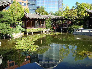 lan_su_yuan, lakes, place, green, trees, houses, water, nice HD wallpaper