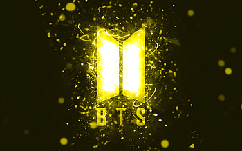 BTS yellow logo, , yellow neon lights, creative, yellow abstract background, Bangtan Boys, BTS logo, music stars, BTS, Bangtan Boys logo HD wallpaper
