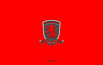 Middlesbrough FC, red background, English football team, Middlesbrough FC emblem, EFL Championship, Middlesbrough, England, football, Middlesbrough FC logo HD wallpaper