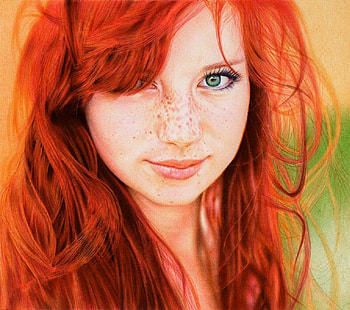 Redhead Girl, Deviant Art, ballpoint pen drawing, VianaArts HD wallpaper
