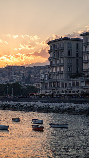 Napoli sunset, Coastal beauty, Serene architecture, Scenic skyline HD phone wallpaper
