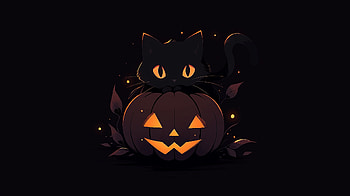 Halloween Black Cat and Pumpkin, Black Cat, holiday, halloween HD wallpaper