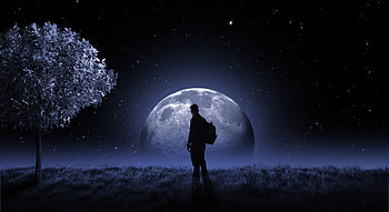 Moon And Me , alone, moon, artist, artwork, digital-art, deviantart HD wallpaper