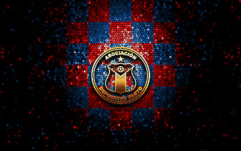 Deportivo Pasto FC, glitter logo, Categoria Primera A, red blue checkered background, soccer, colombian football club, Deportivo Pasto logo, mosaic art, football, FC Deportivo Pasto, Colombian football league HD wallpaper