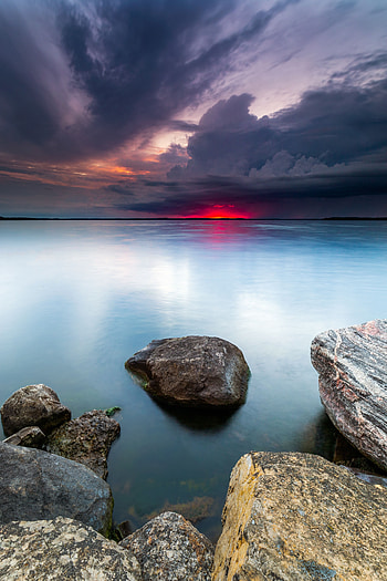 Landscape, Nature, Water, Sunset, Stones, Horizon, Lake HD phone wallpaper