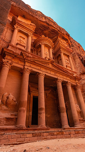 Petra, Temple mausoleum, Al khazneh, Canyon passage HD phone wallpaper