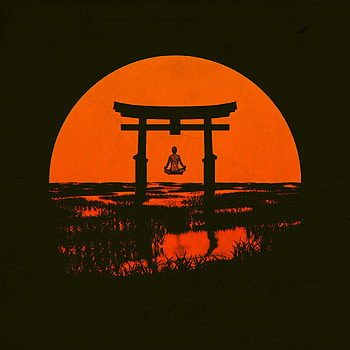 Sun, Vector, Dark, Silhouette, Arch, Meditation, Torii HD phone wallpaper