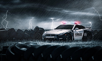 nissan gt-r black police nissan police tyres tyres rain lightning HD wallpaper