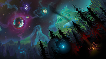 Outer Wilds, Science fiction, Space artwork, Trees sky HD wallpaper