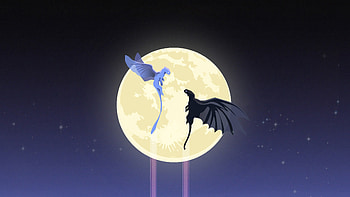 Toothless and light fury, dragons, moon, artwork HD wallpaper